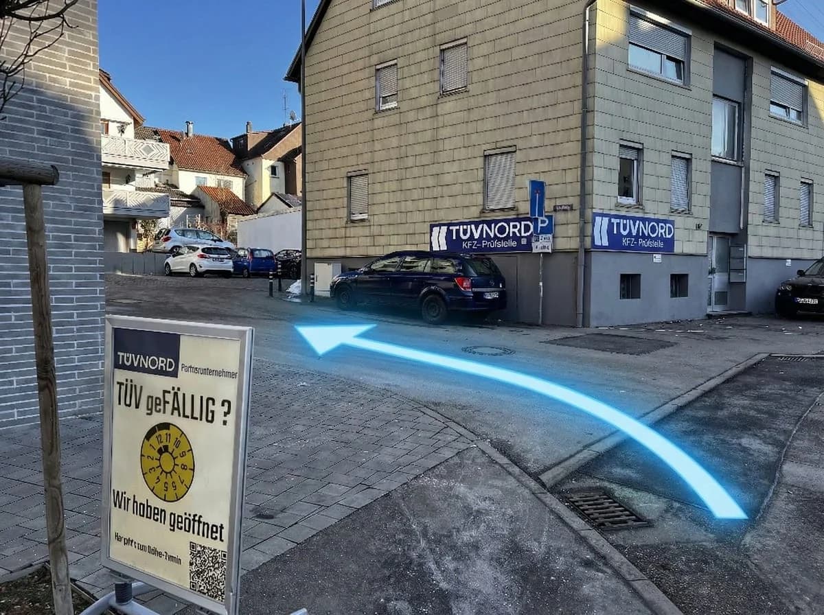 Wegbeschreibung zur TUeV-Pruefstelle - Einfahrt